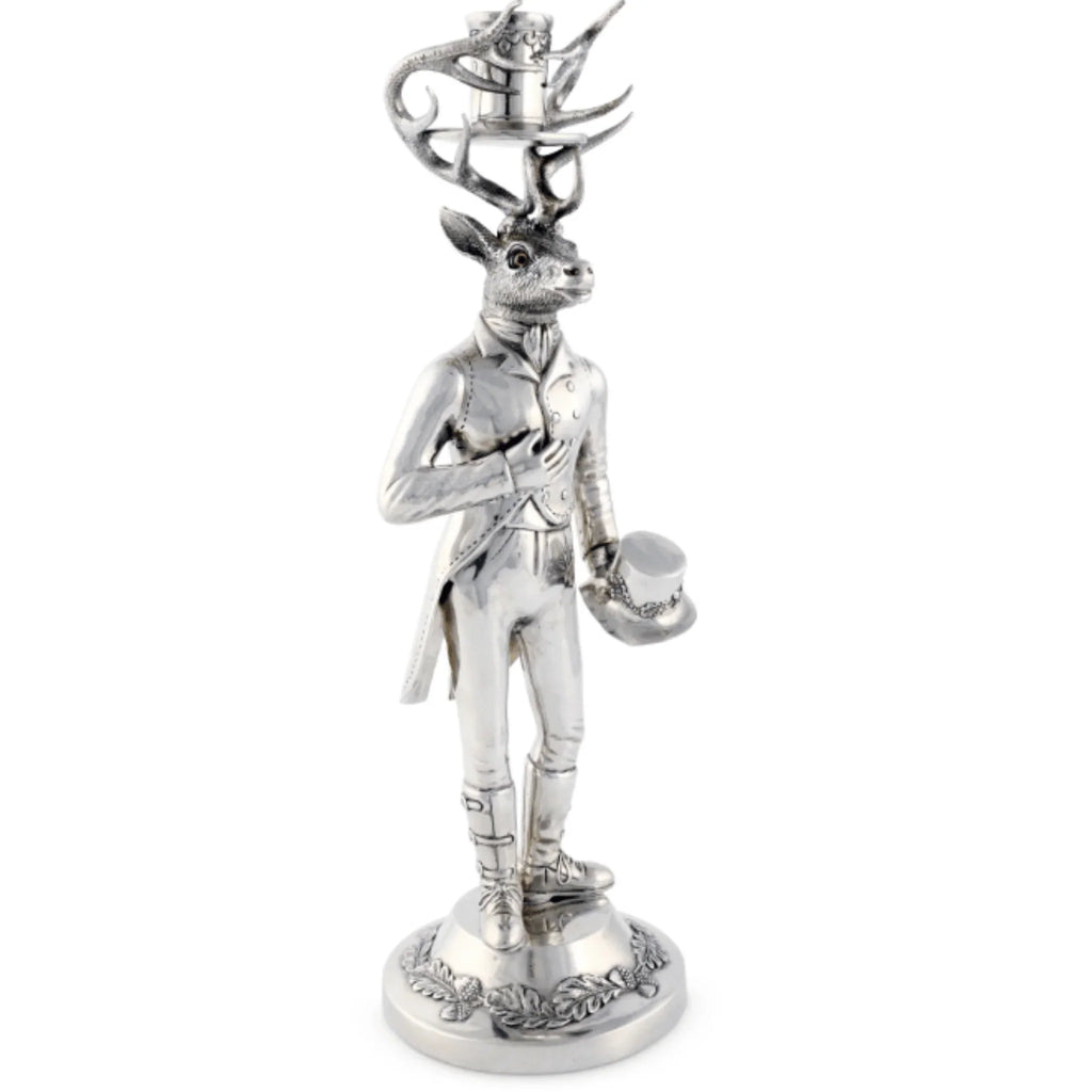 Pewter Gentleman Elk Tall Candlestick - Candlesticks & Candles - The Well Appointed House