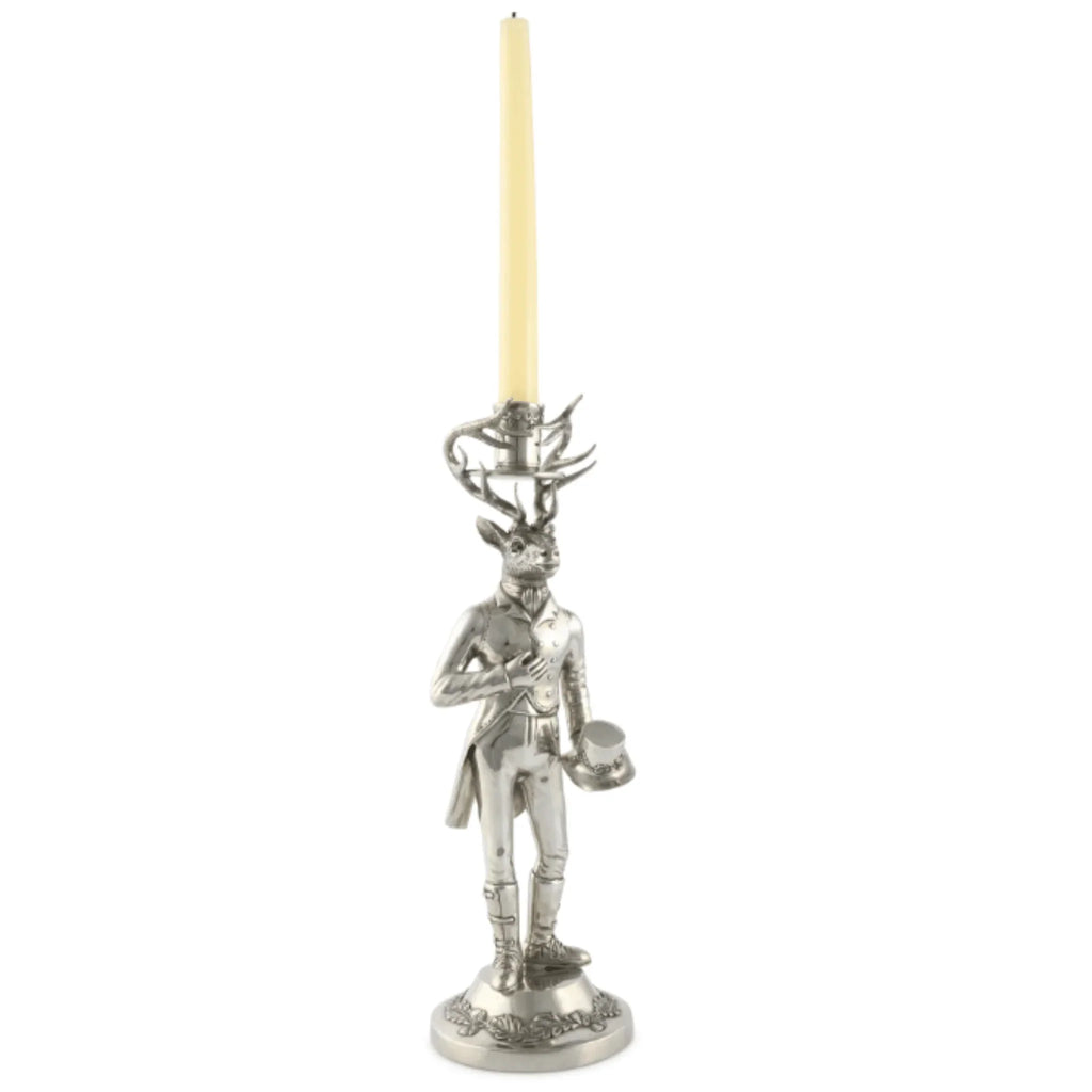 Pewter Gentleman Elk Tall Candlestick - Candlesticks & Candles - The Well Appointed House