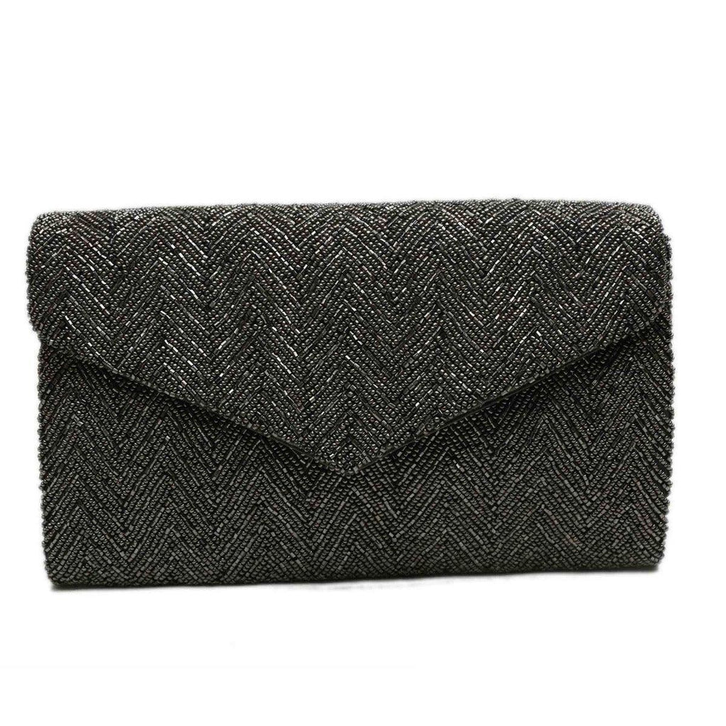 Pewter Herringbone Beaded Clutch - Gifts for Her - The Well Appointed House