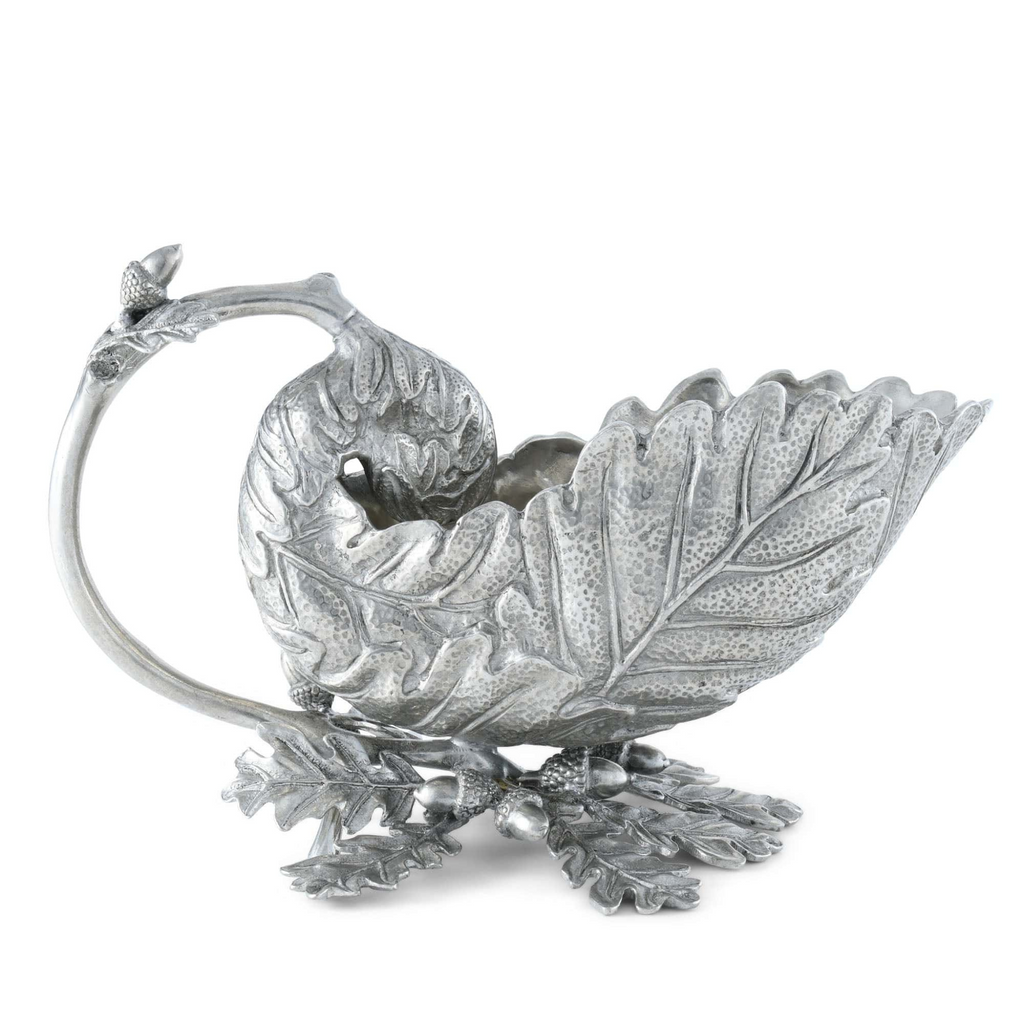 Oak Leaf Design Pewter Gravy Boat - The Well Appointed House 