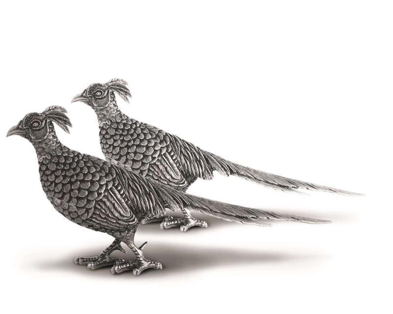 Pewter Pheasant Statuettes - Trays & Serveware - The Well Appointed House