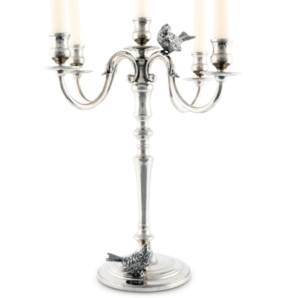 Pewter Song Bird Five Taper Candelabrum - Candlesticks & Candles - The Well Appointed House