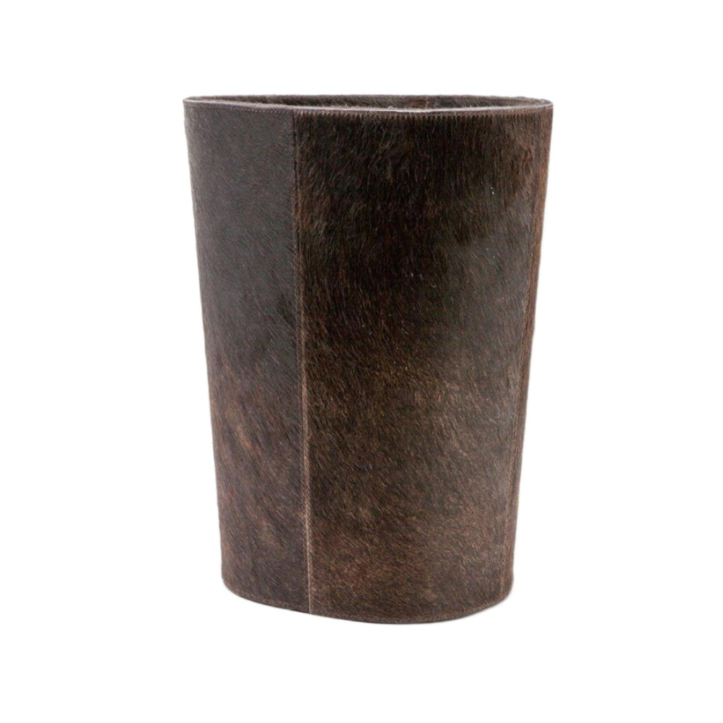 Pigeon & Poodle Brown Leather Hyde Oval Tapered Wastebasket - Wastebasket - The Well Appointed House