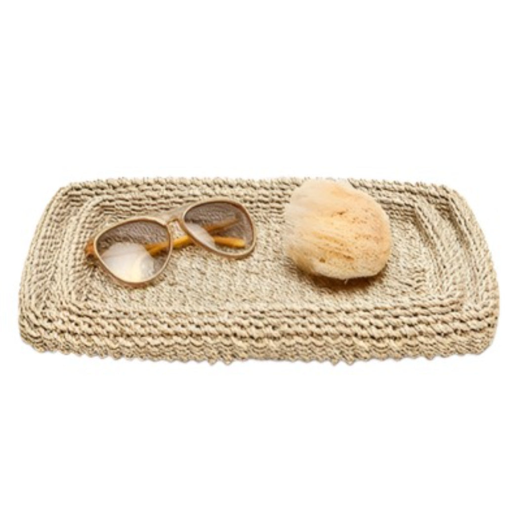 Pigeon & Poodle Chelston Woven Abaca Bathroom Bathroom Vanity Tray Set in Bleached - Bath Accessories - The Well Appointed House