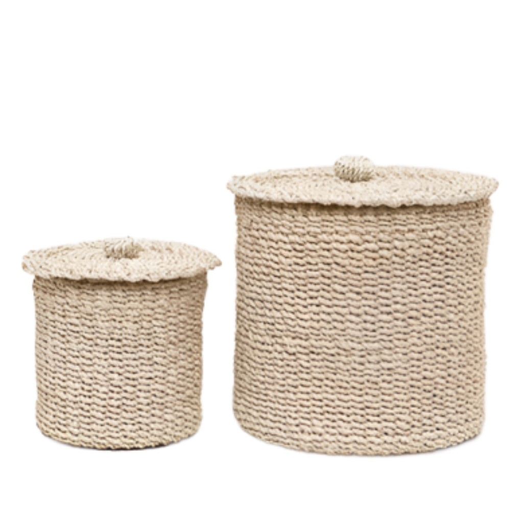 Pigeon & Poodle Chelston Woven Abaca Bathroom Canister Set in Bleached - Bath Accessories - The Well Appointed House