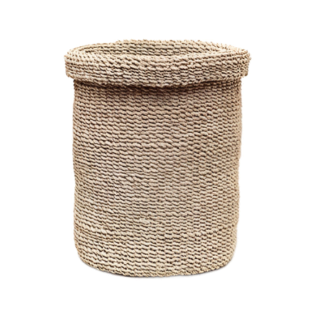 Pigeon & Poodle Chelston Woven Abaca Round Wastebasket in Bleached with Optional Tissue Box - Wastebasket Sets - The Well Appointed House