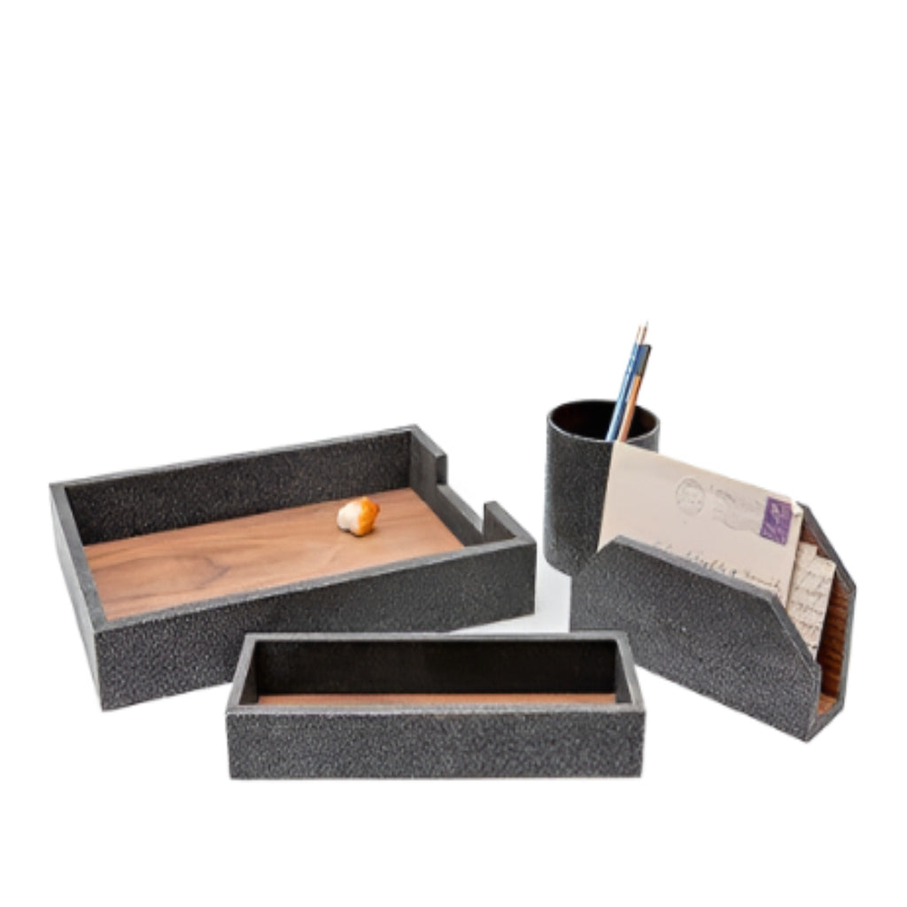 Pigeon & Poodle Crosby Faux Shagreen Desk Accessory Set in Cool Grey - Stationery & Desk Accessories - The Well Appointed House