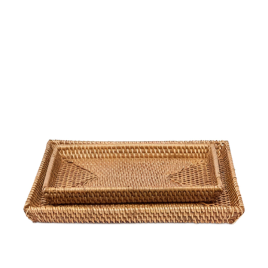 Pigeon & Poodle Dalton Woven Rattan Bathroom Bathroom Vanity Tray Set in Brown - Bath Accessories - The Well Appointed House