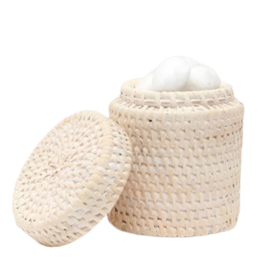 Pigeon & Poodle Dalton Woven Rattan Bathroom Canister in White Washed - Bath Accessories - The Well Appointed House