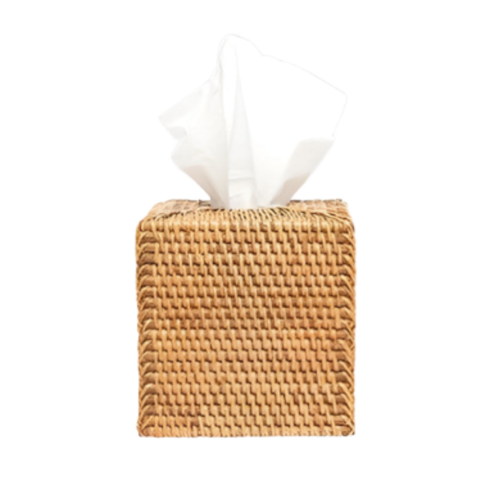Pigeon & Poodle Dalton Woven Rattan Rectangular Wastebasket in Brown with Optional Tissue Box - Wastebasket Sets - The Well Appointed House