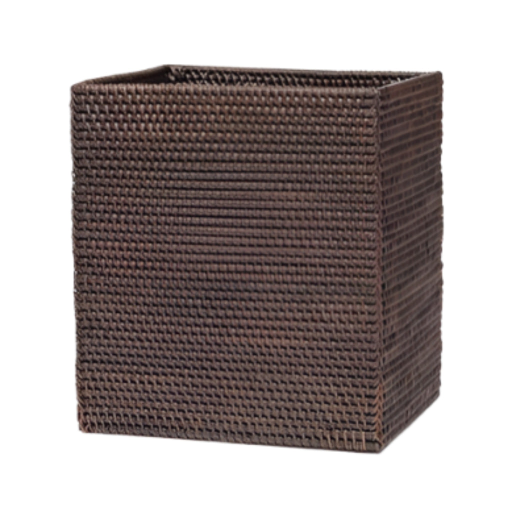 Pigeon & Poodle Dalton Woven Rattan Rectangular Wastebasket in Coffee with Optional Tissue Box - Wastebasket Sets - The Well Appointed House
