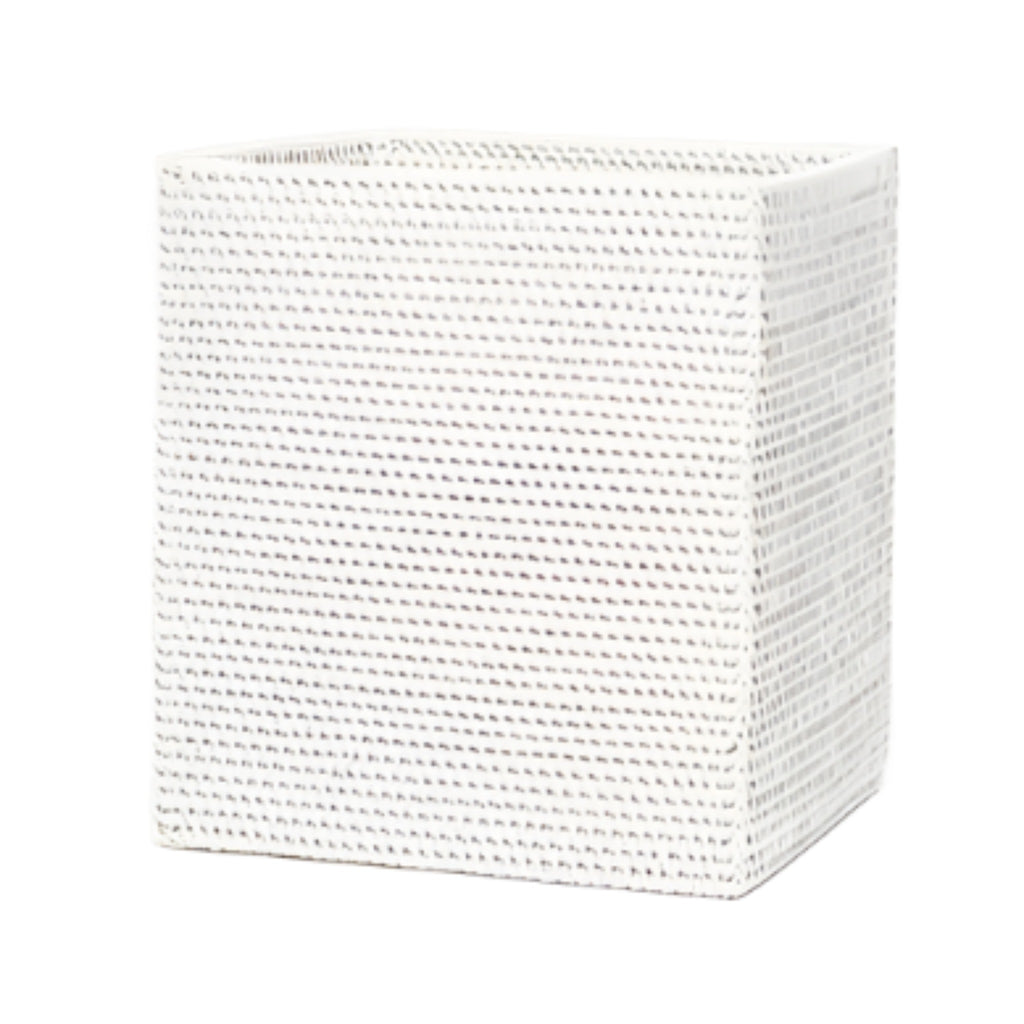 Pigeon & Poodle Dalton Woven Rattan Rectangular Wastebasket in White with Optional Tissue Box - Wastebasket Sets - The Well Appointed House