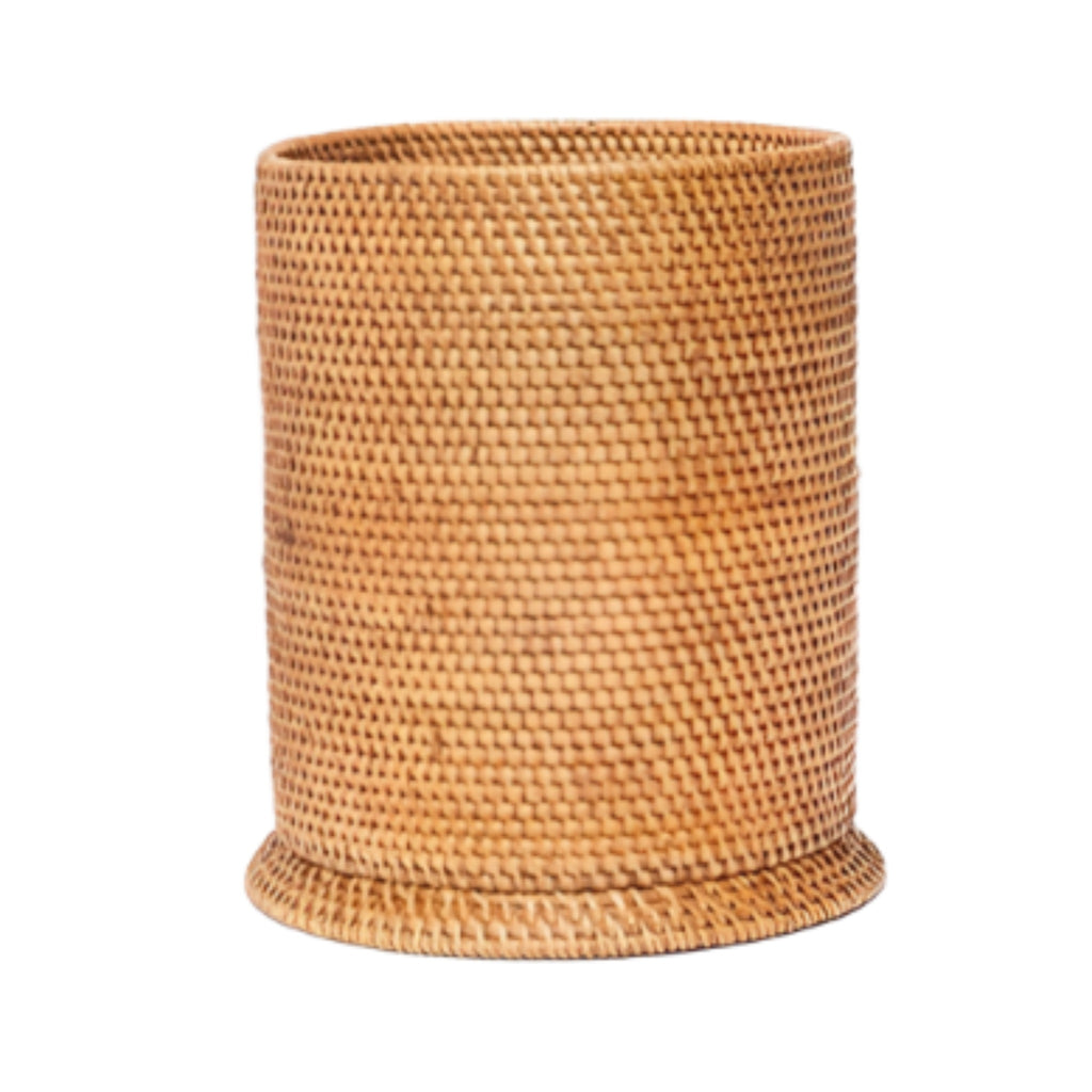 Pigeon & Poodle Dalton Woven Rattan Round Wastebasket in Brown with Optional Tissue Box - Wastebasket Sets - The Well Appointed House