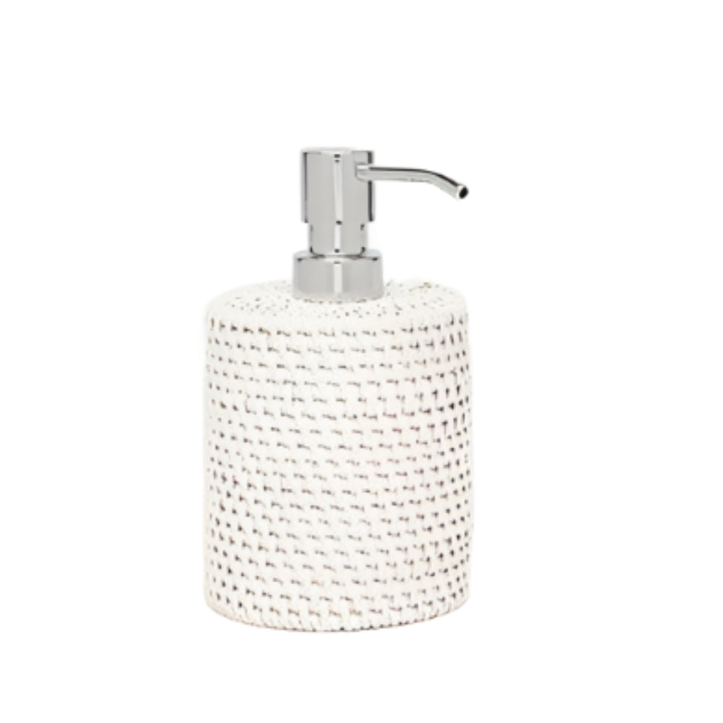 Pigeon & Poodle Dalton Woven Rattan Soap Pump in White - Bath Accessories - The Well Appointed House