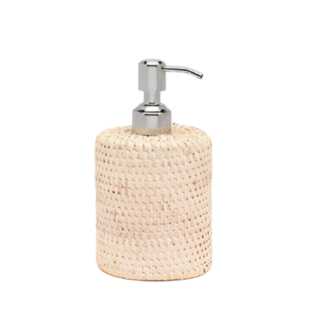 Pigeon & Poodle Dalton Woven Rattan Soap Pump in White Washed - Bath Accessories - The Well Appointed House