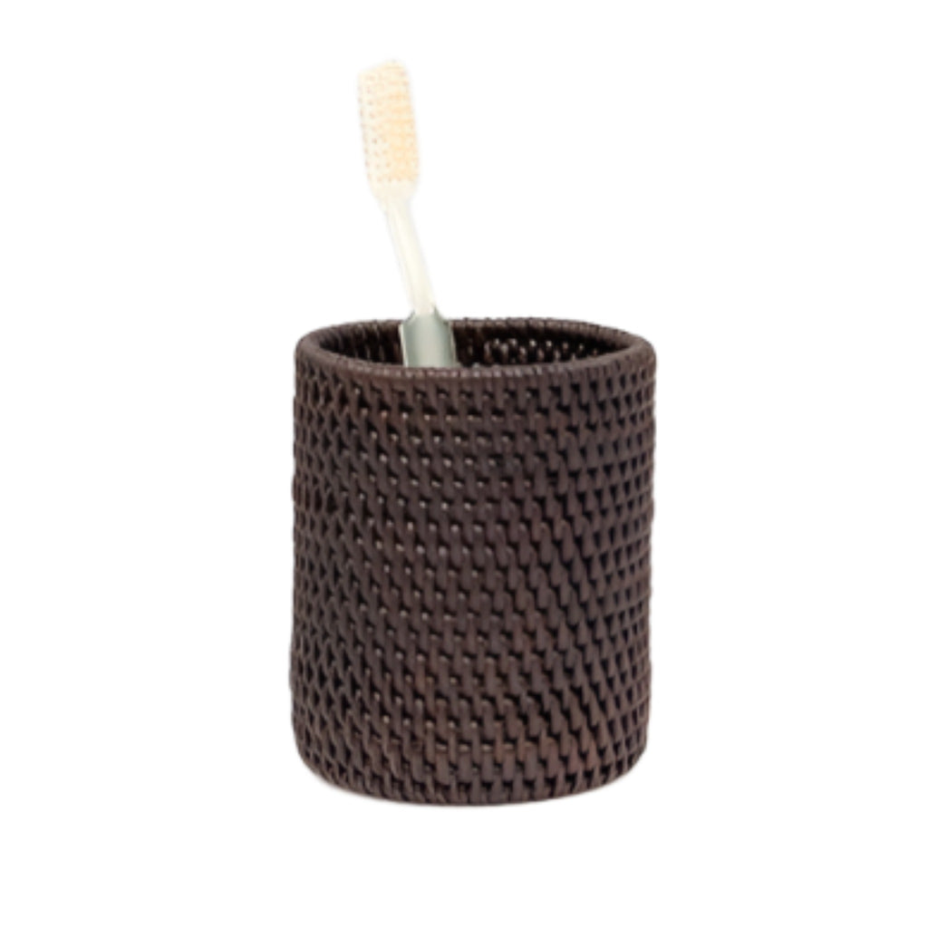 Pigeon & Poodle Dalton Woven Rattan Toothbrush Holder in Coffee - Bath Accessories - The Well Appointed House