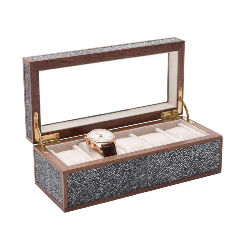 Pigeon & Poodle Elmbridge 5-Watch Box in Cool Gray Faux Shagreen - Jewelry & Watch Cases - The Well Appointed House