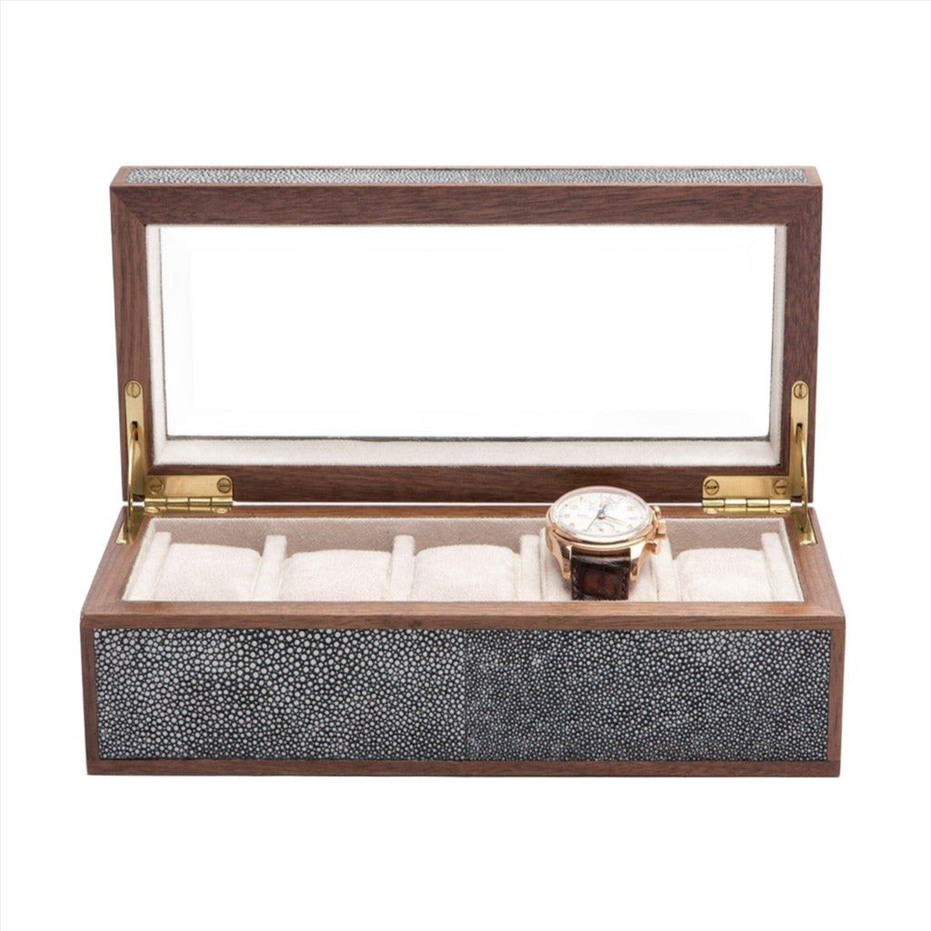 Pigeon & Poodle Elmbridge 5-Watch Box in Cool Gray Faux Shagreen - Jewelry & Watch Cases - The Well Appointed House