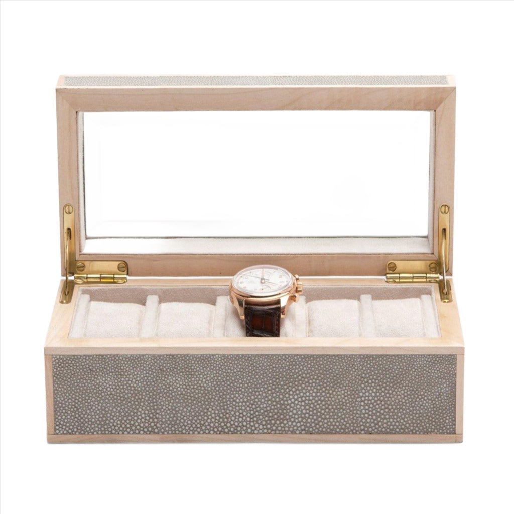 Pigeon & Poodle Elmbridge 5-Watch Box in Sand Faux Shagreen - Jewelry & Watch Cases - The Well Appointed House