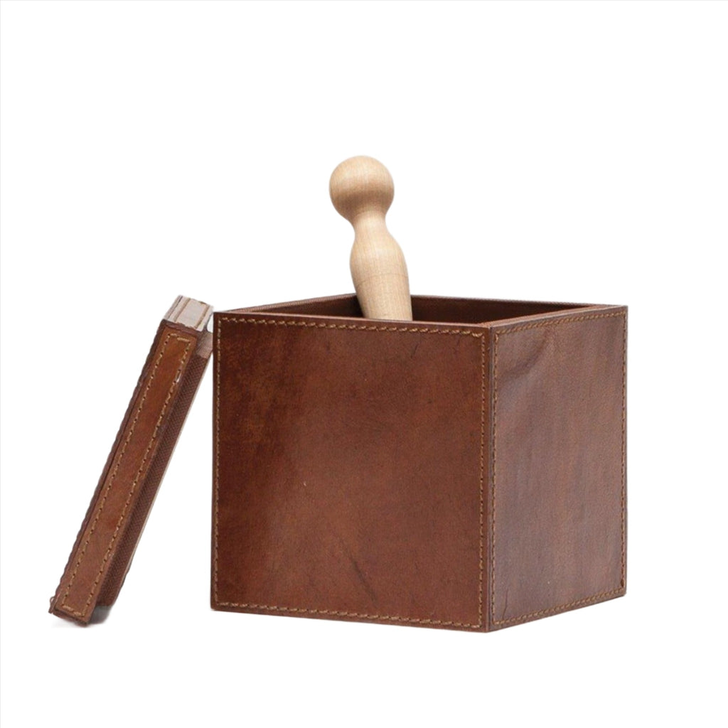 Pigeon & Poodle Hampton Bathroom Canister in Tobacco Brown Leather - Bath Accessories - The Well Appointed House