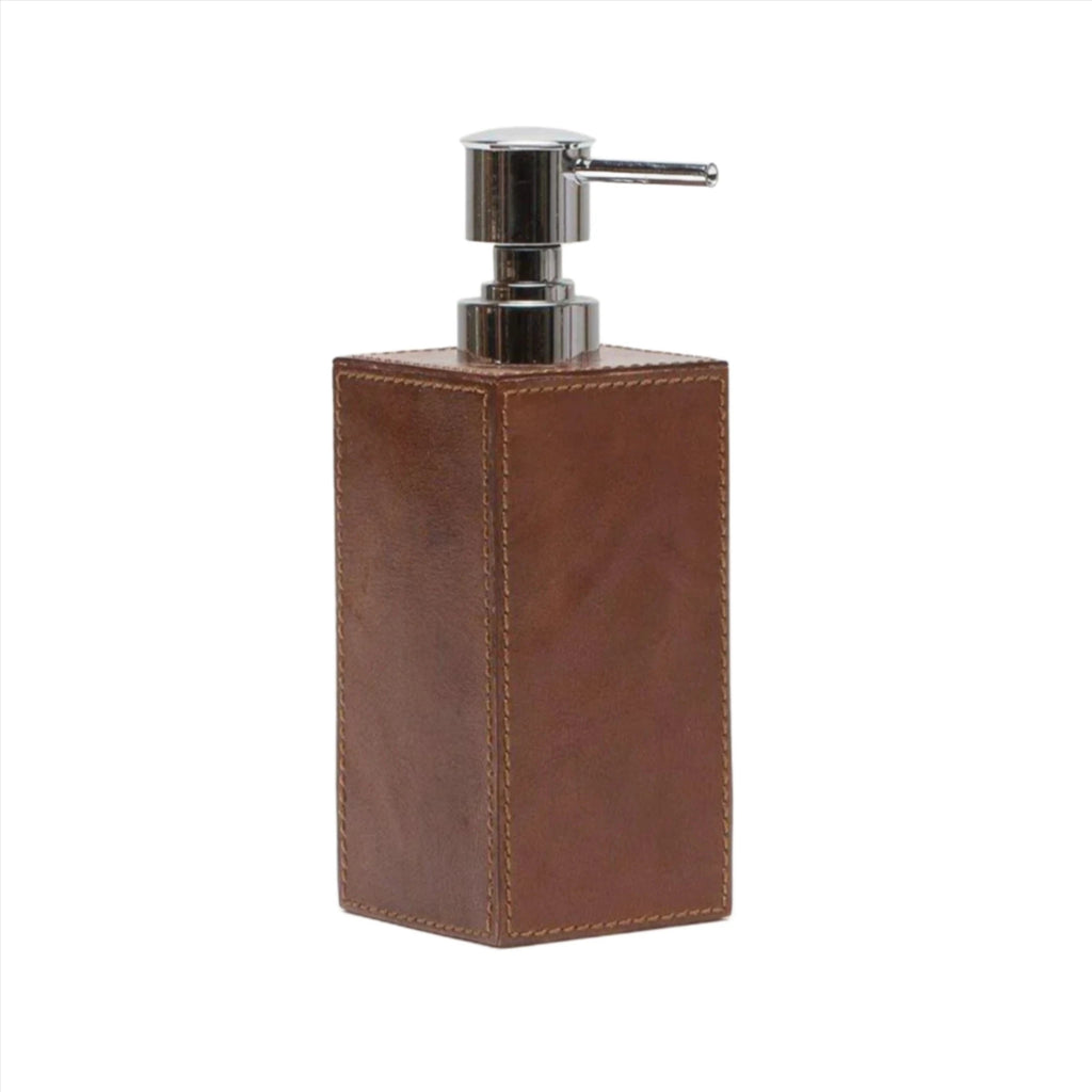 Pigeon & Poodle Hampton Soap Pump in Tobacco Brown Leather - Bath Accessories - The Well Appointed House