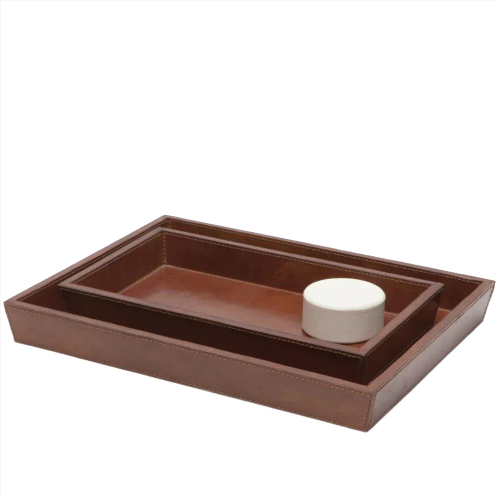 Pigeon & Poodle Hampton Tray Set in Tobacco Brown Leather - Bath Accessories - The Well Appointed House