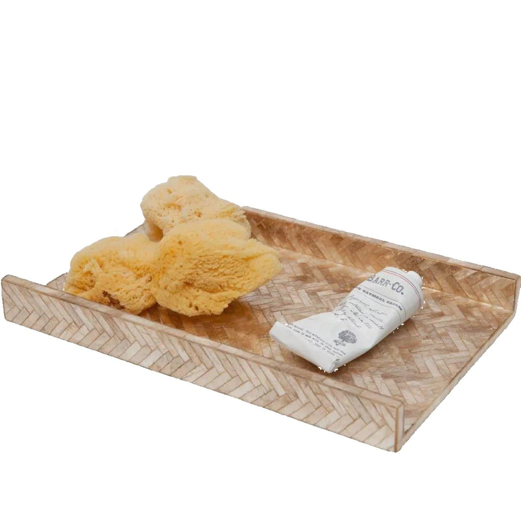 Pigeon & Poodle Handa Herringbone Capiz Shell Open Tray in Smoked - Bath Accessories - The Well Appointed House