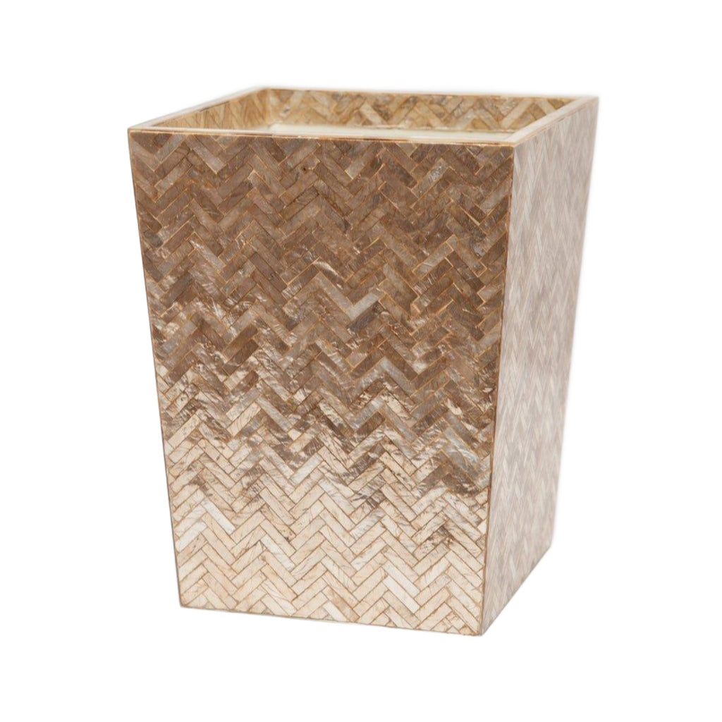 Pigeon & Poodle Handa Herringbone Capiz Shell Square Wastebasket in Smoked - Wastebasket - The Well Appointed House