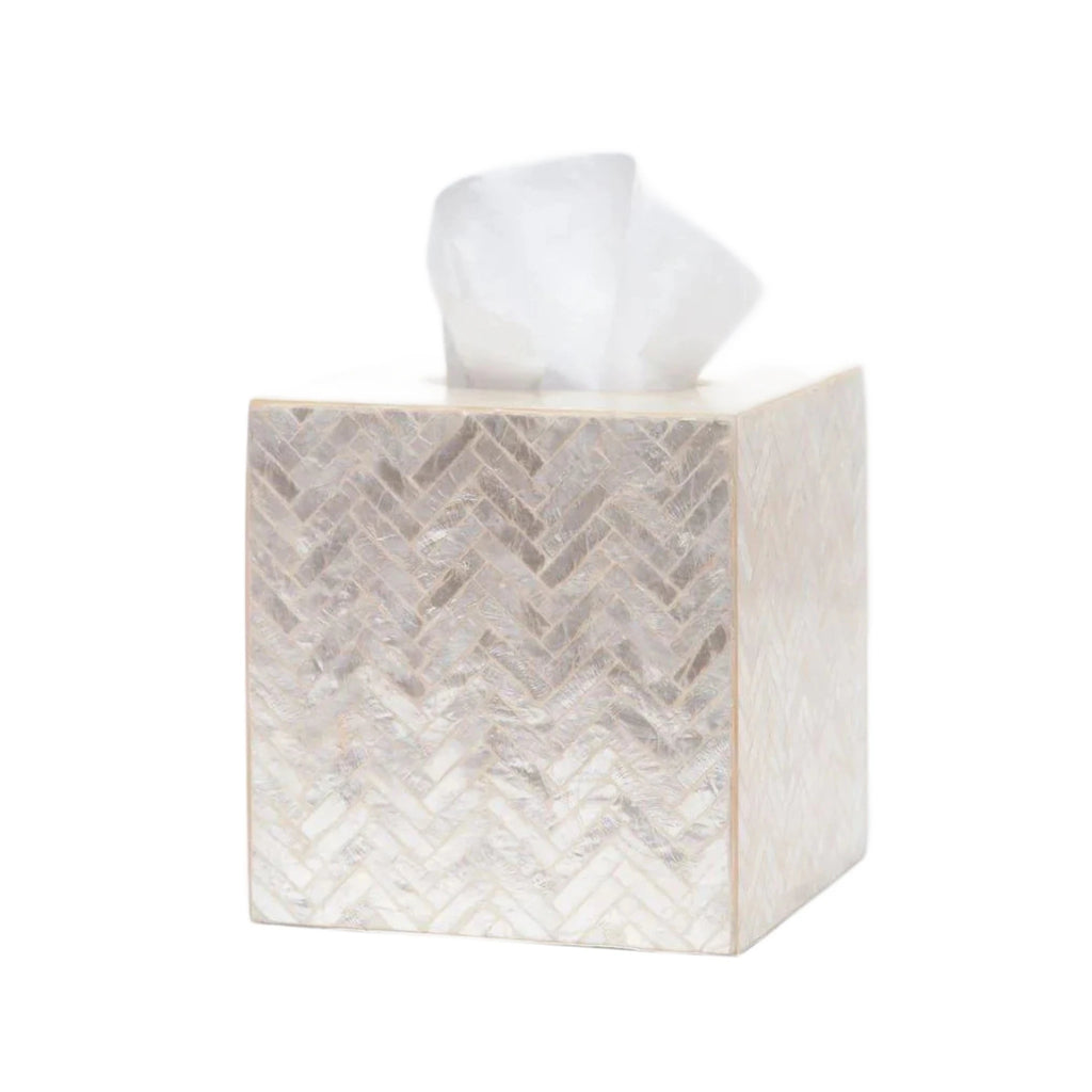 Pigeon & Poodle Handa Herringbone Capiz Shell Tissue Box in Pearl - Bath Accessories - The Well Appointed House