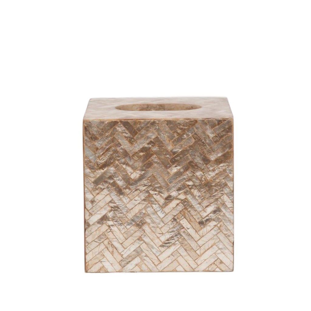 Pigeon & Poodle Handa Herringbone Capiz Shell Tissue Box in Smoked - Bath Accessories - The Well Appointed House