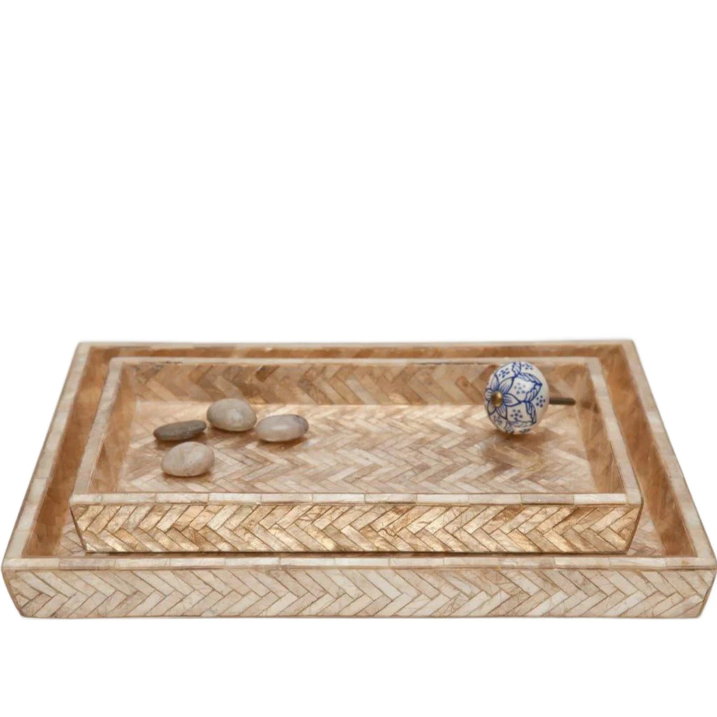 Pigeon & Poodle Handa Herringbone Capiz Shell Tray Set in Smoked - Bath Accessories - The Well Appointed House