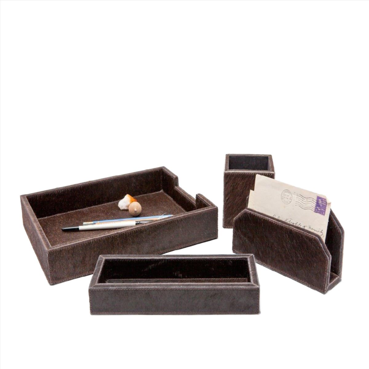 Hyde Desk Accessory Set in Brown Leather – The Well Appointed House