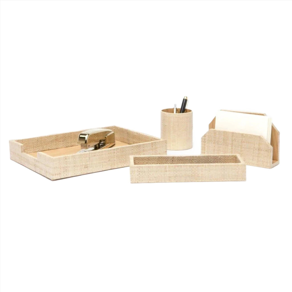 Pigeon & Poodle Koba Desk Accessory Set in Contemporary Woven Grass - Stationery & Desk Accessories - The Well Appointed House