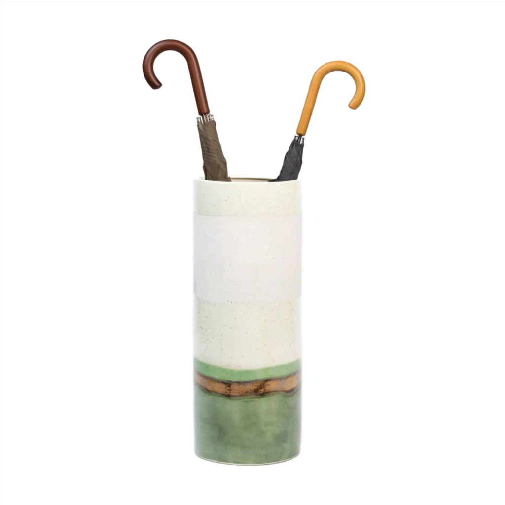 Pigeon & Poodle Lienz Ceramic Green & White Umbrella Stand - Umbrella Stands - The Well Appointed House