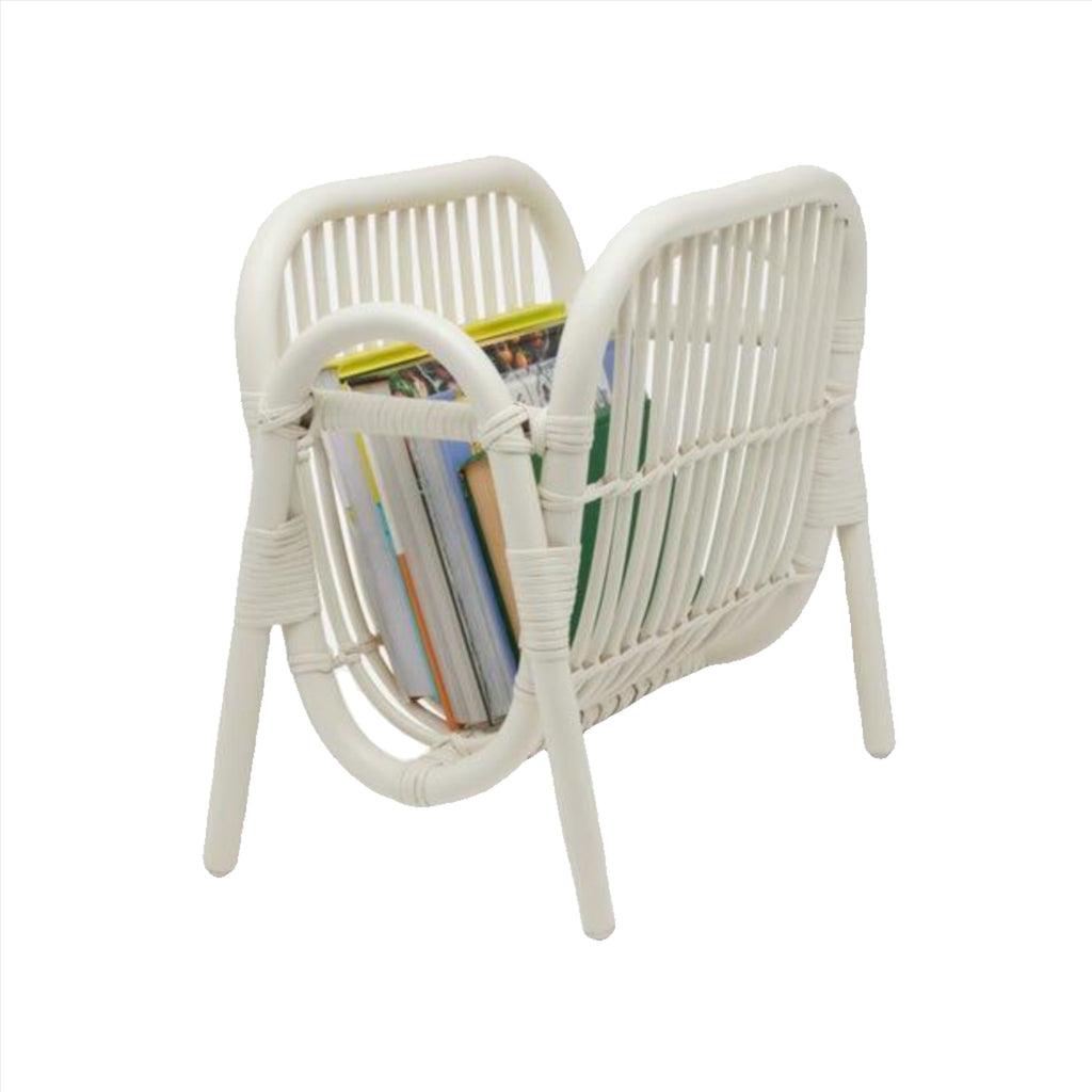 Pigeon & Poodle Makassar White Rattan Magazine Rack - Magazine Racks - The Well Appointed House