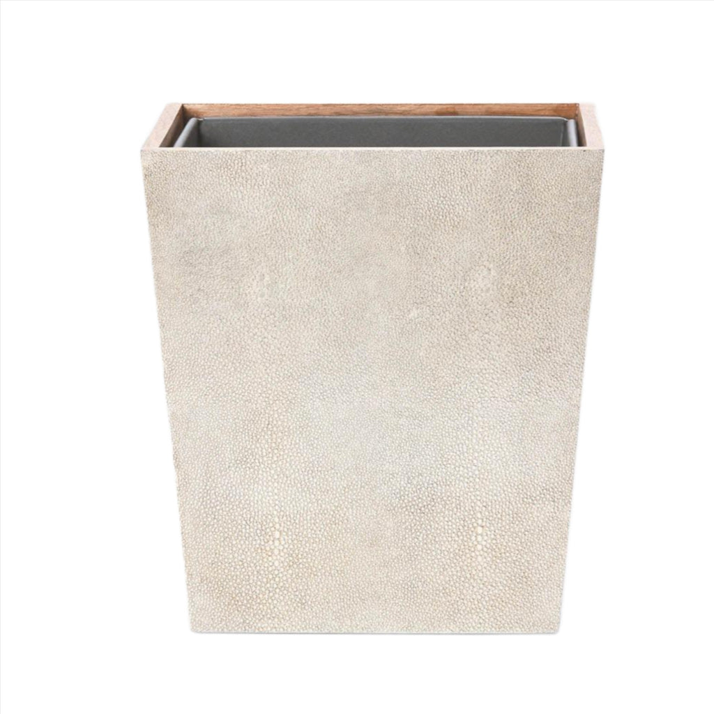 Pigeon & Poodle Manchester Rectangular Wastebasket in Warm Silver Realistic Faux Shagreen with Optional Tissue Box Cover - Wastebasket Sets - The Well Appointed House