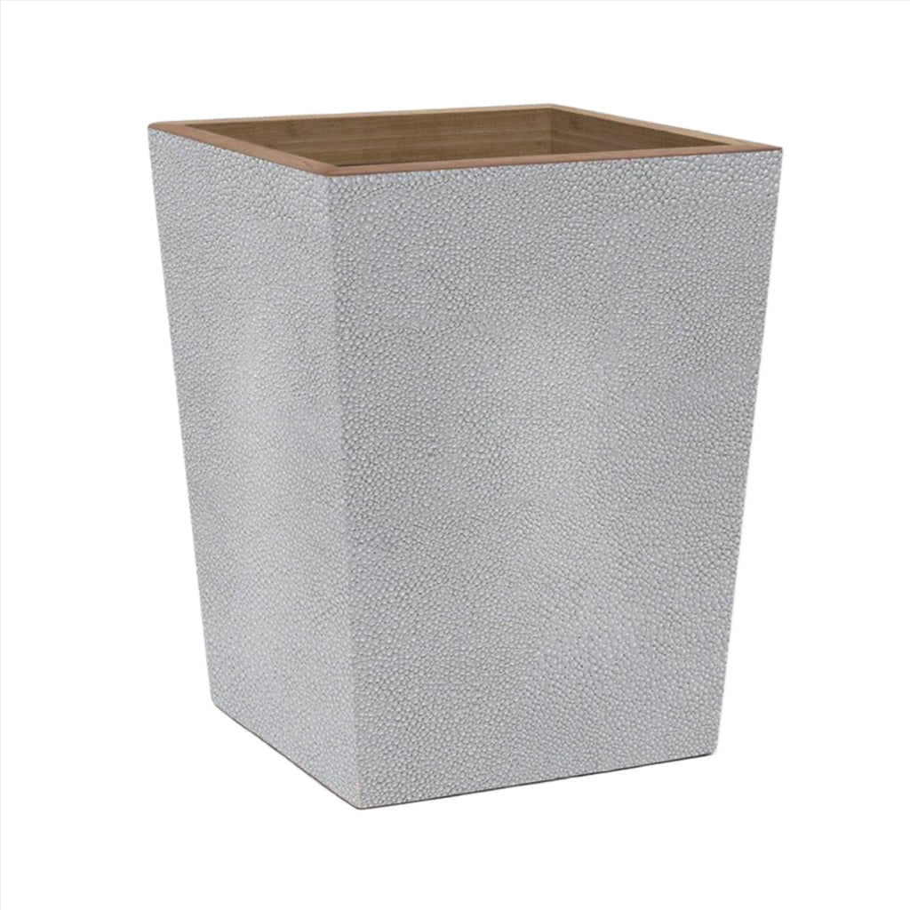 Pigeon & Poodle Manchester Square Wastebasket in Ash Grey Faux Shagreen with Optional Tissue Box - Bath Accessories - The Well Appointed House