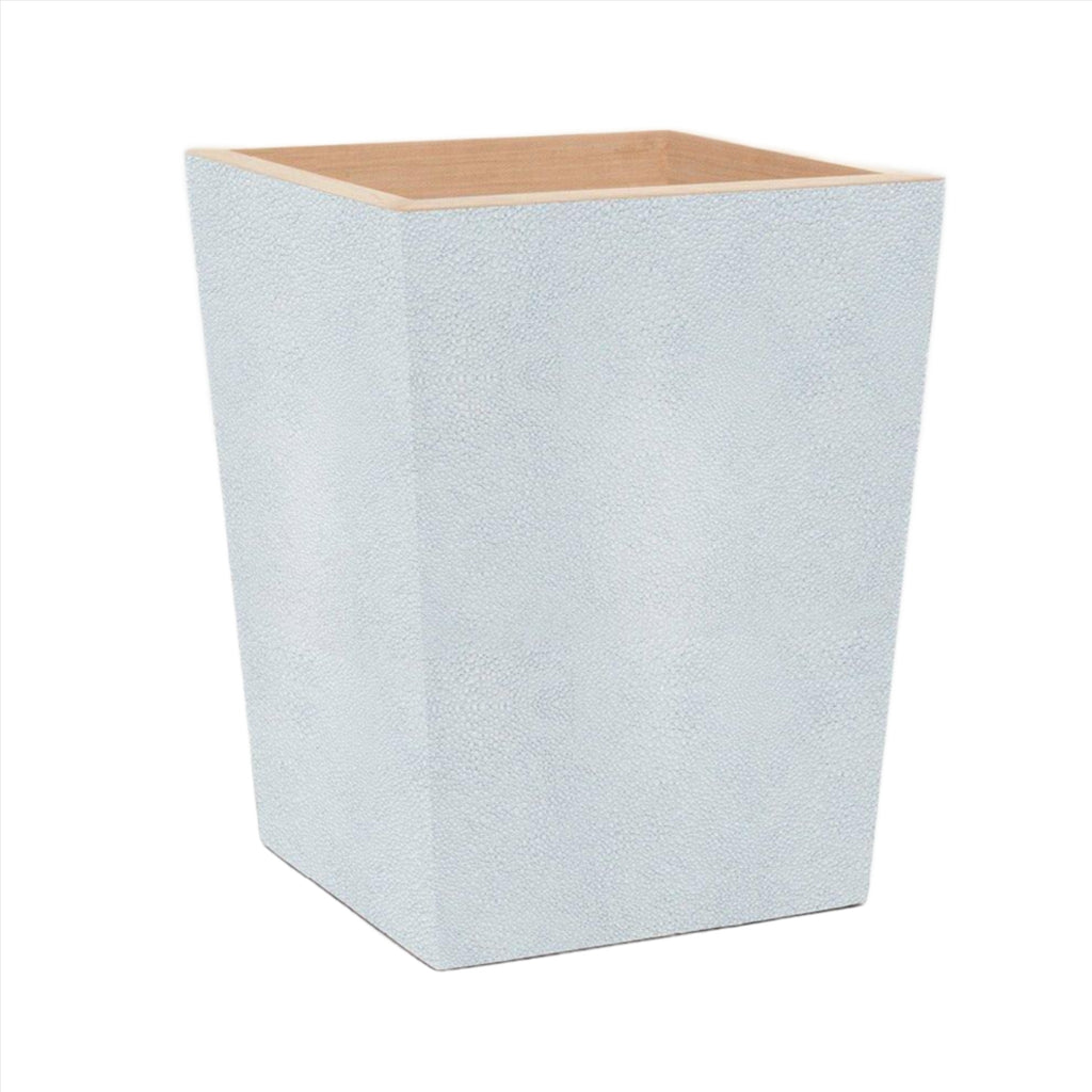 Pigeon & Poodle Manchester Square Wastebasket in Cloud Grey Faux Shagreen with Optional Tissue Box - Wastebasket Sets - The Well Appointed House