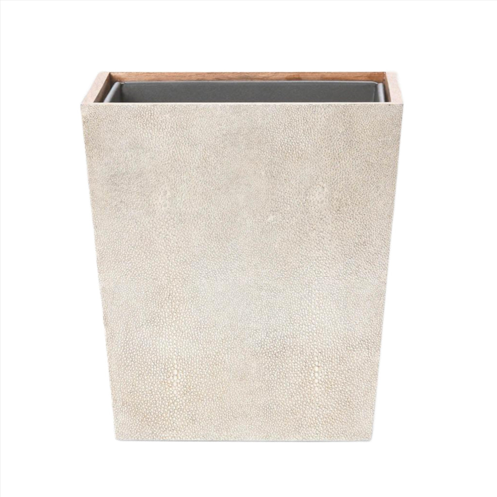 Pigeon & Poodle Manchester Square Wastebasket in Warm Silver Realistic Faux Shagreen with Optional Tissue Box Cover - Wastebasket Sets - The Well Appointed House