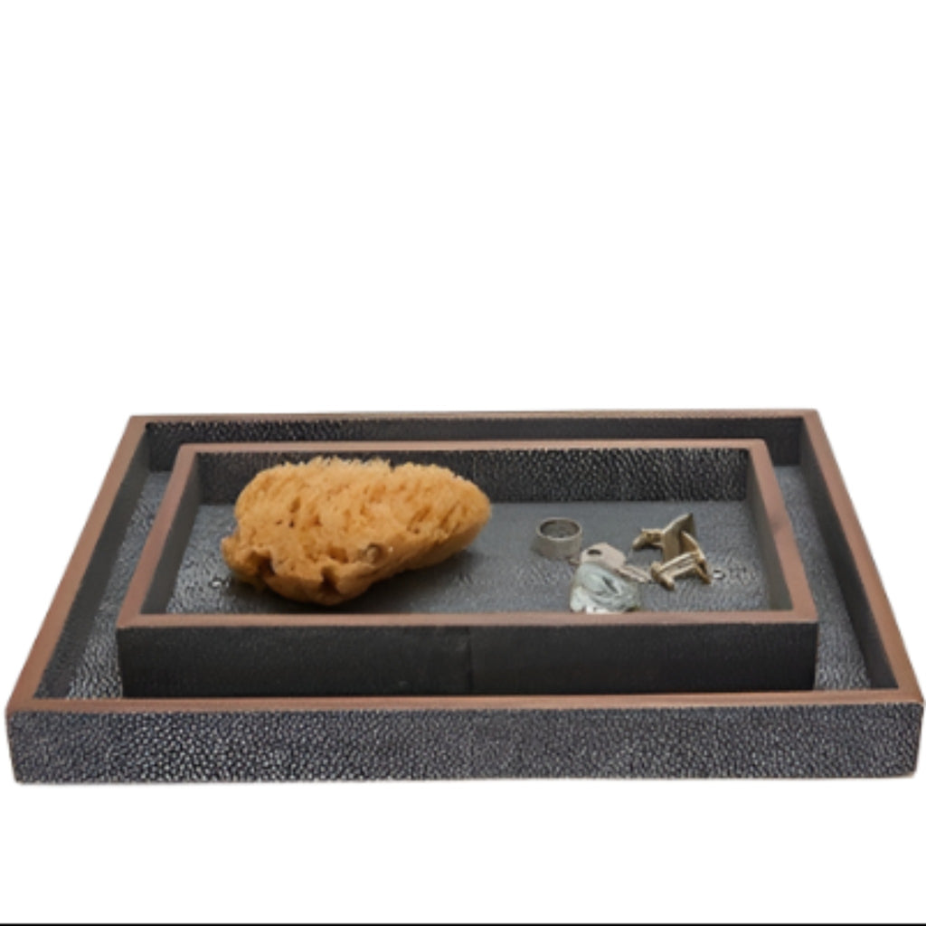 Pigeon & Poodle Manchester Tray Set in Cool Grey Realistic Faux Shagreen - Bath Accessories - The Well Appointed House