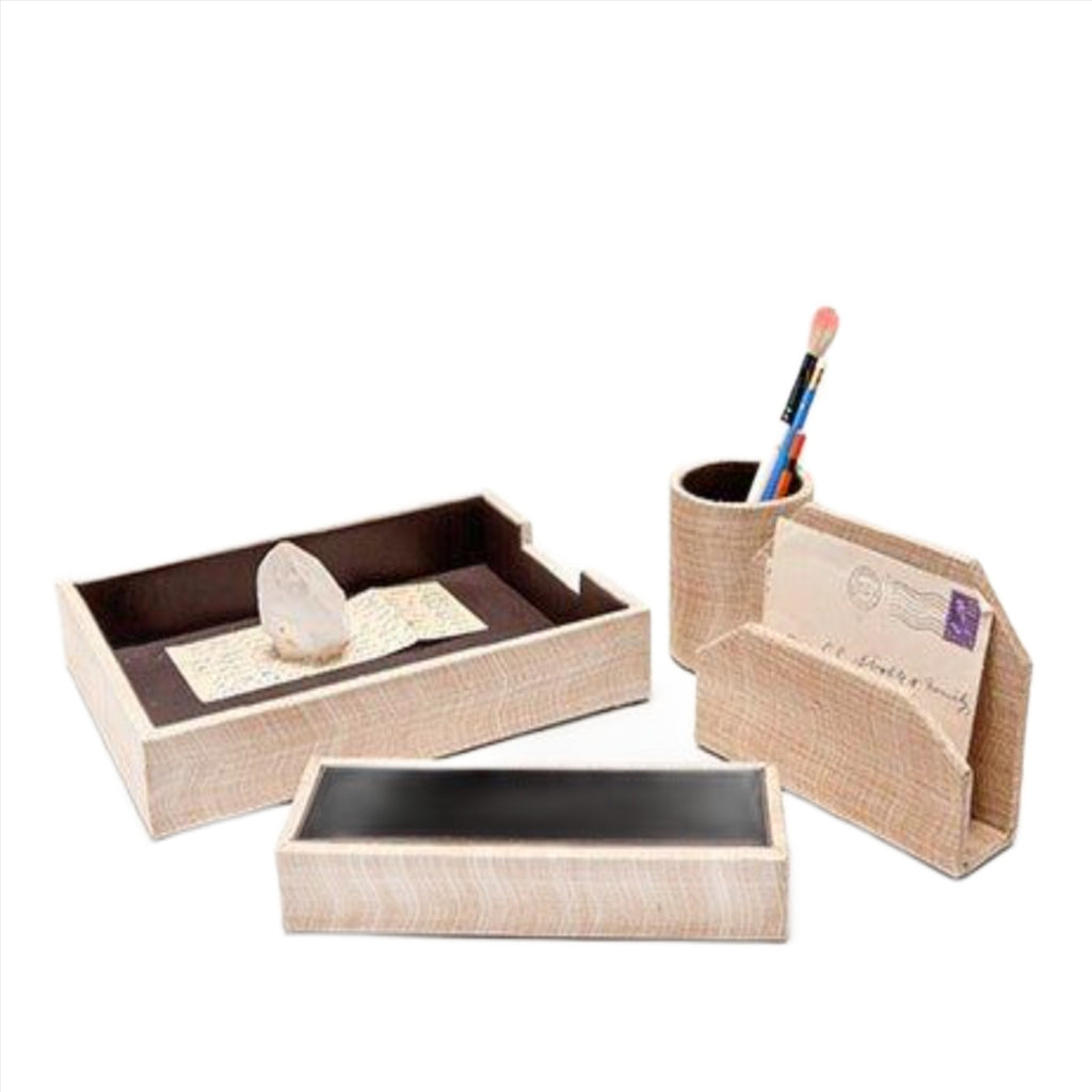 Pigeon & Poodle Merida Buntal Palm Fiber Desk Accessory Set in Natural - Stationery & Desk Accessories - The Well Appointed House