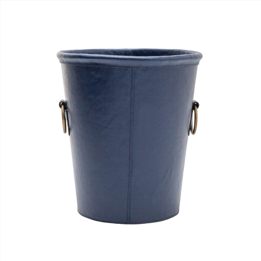 Pigeon and Poodle Ogden Navy Blue Leather Wastebasket - Wastebasket - The Well Appointed House