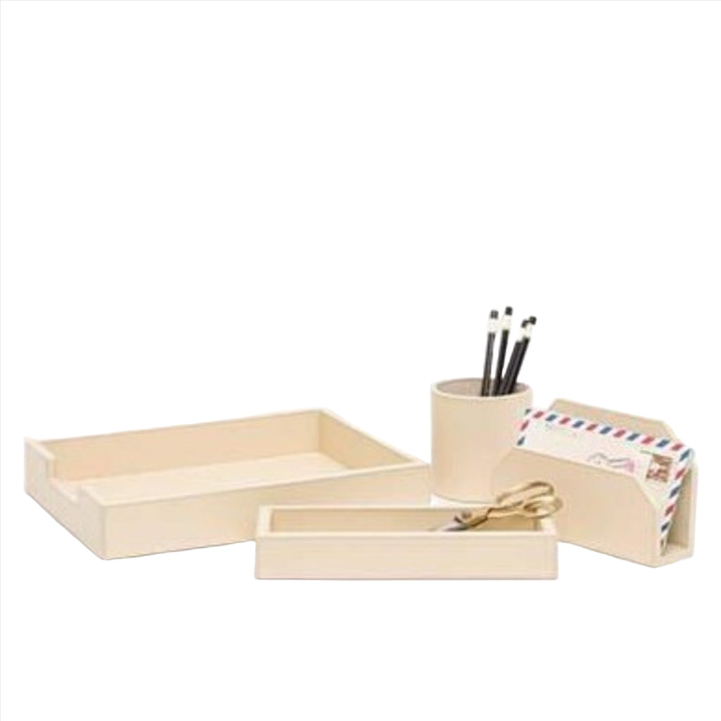 Pigeon & Poodle Orsett Leather Desk Accessory Set in Cream - Stationery & Desk Accessories - The Well Appointed House