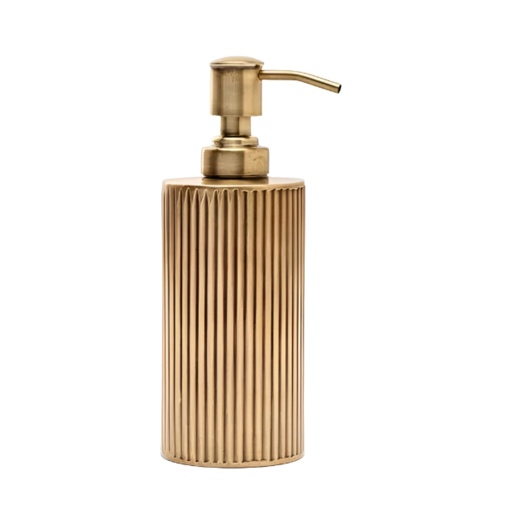 Pigeon & Poodle Redon Antique Brass Ribbed Metal Soap Pump Dispenser - Bath Accessories - The Well Appointed House