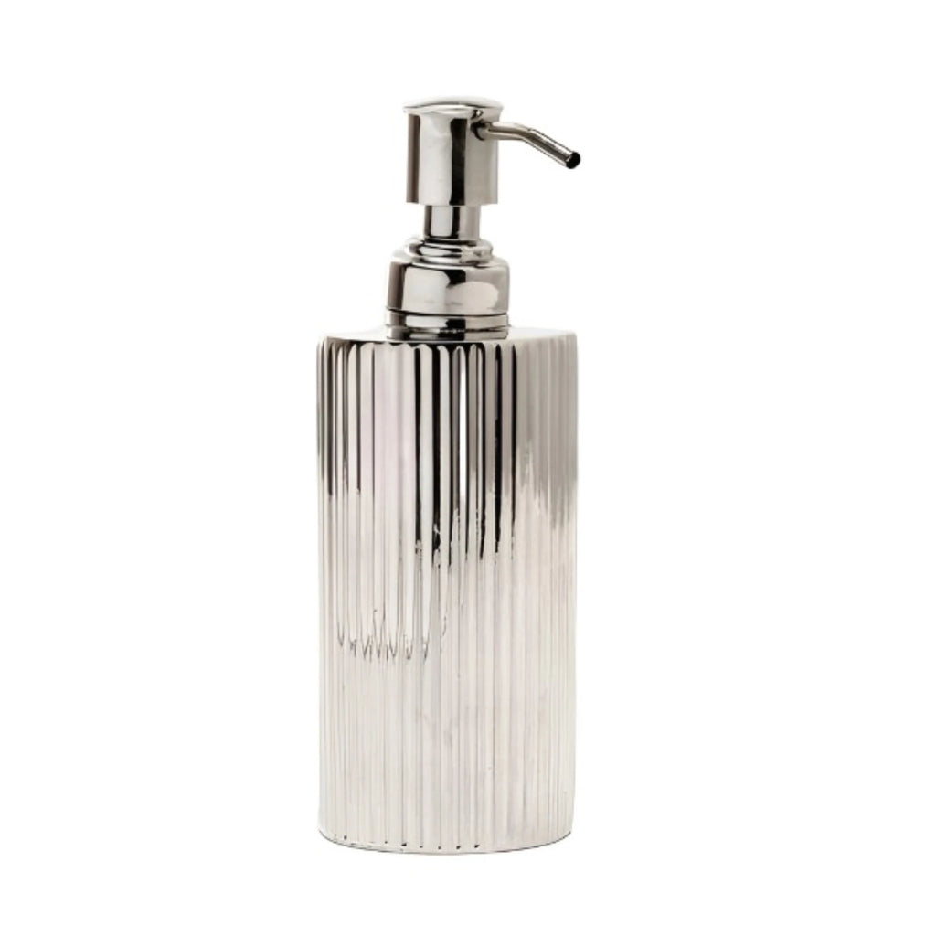 Pigeon & Poodle Redon Shiny Nickel Ribbed Metal Soap Pump Dispenser - Bath Accessories - The Well Appointed House