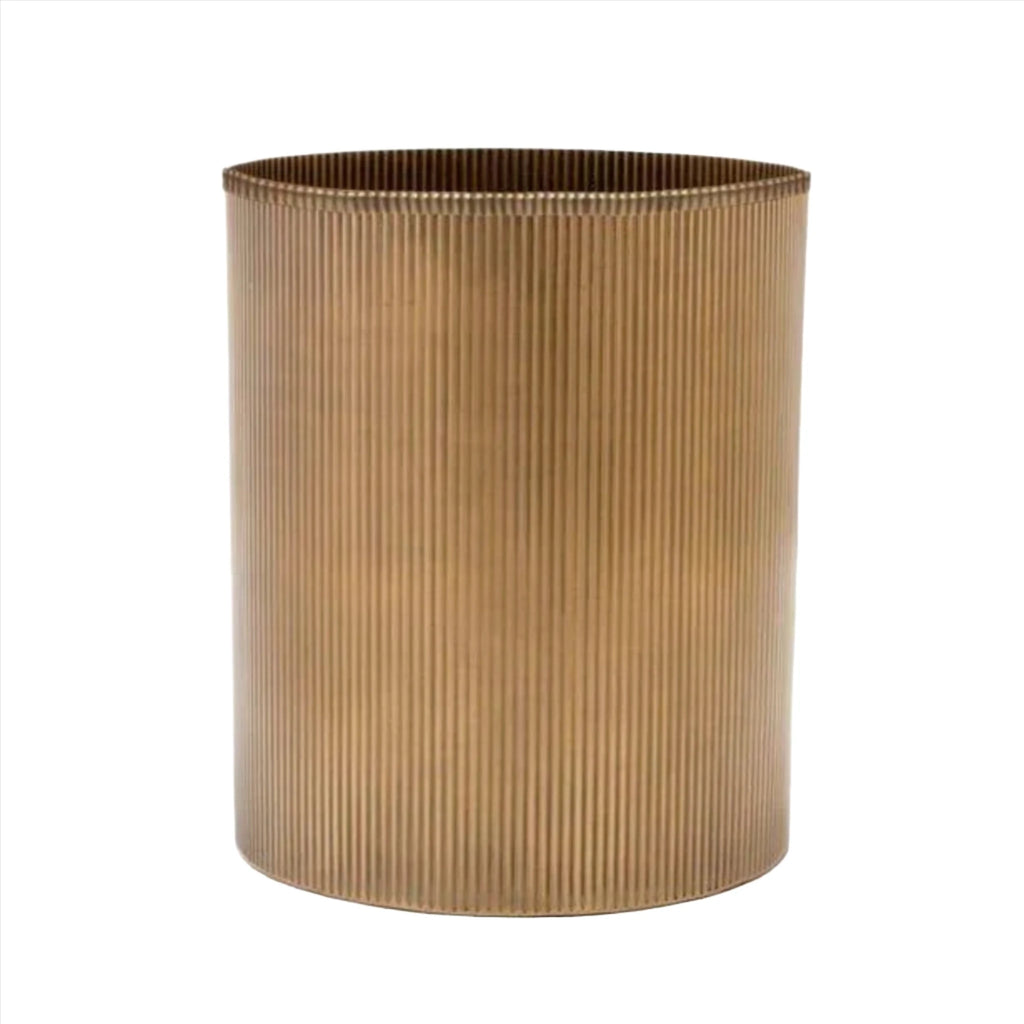 Pigeon & Poodle Round Redon Antique Brass Ribbed Metal Wastebasket - Wastebasket Sets - The Well Appointed House