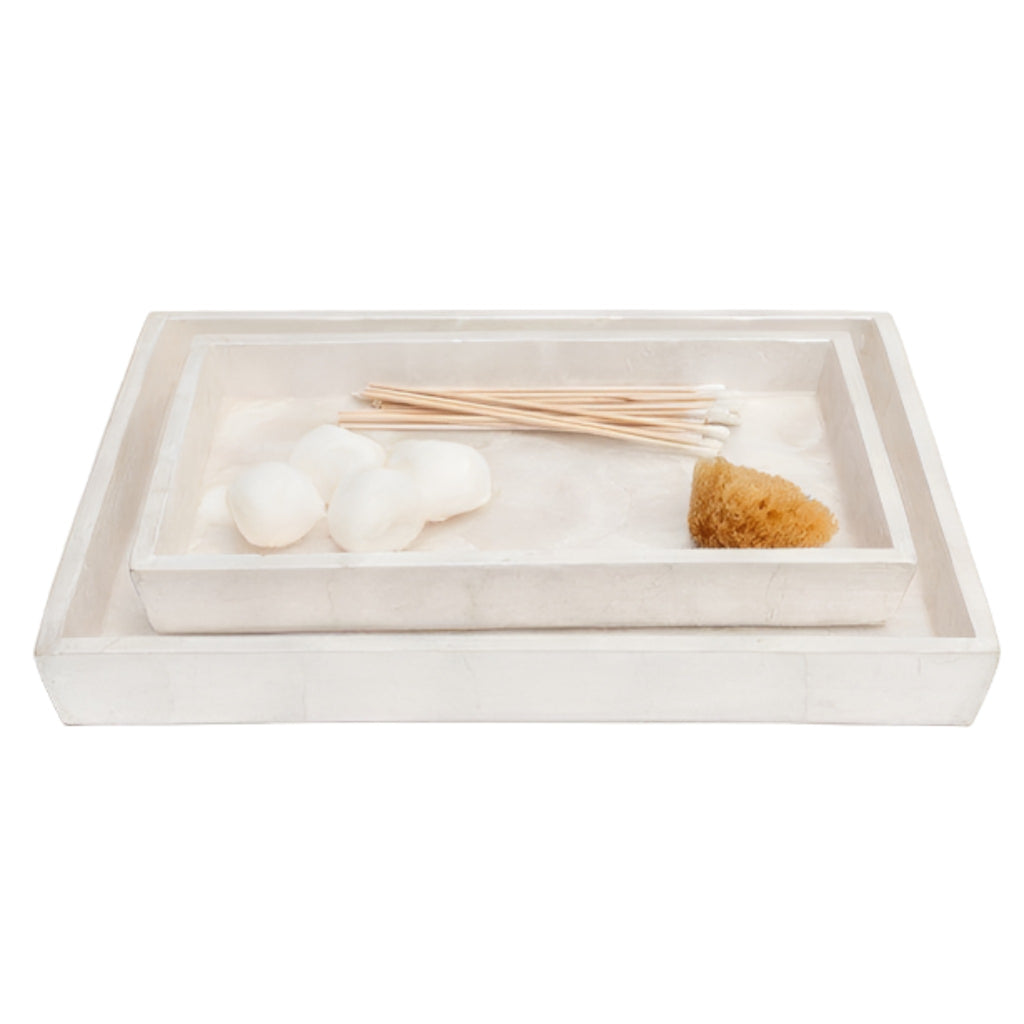 Pigeon & Poodle Set of Two Pearlized Capiz Andria Vanity Trays - Bath Accessories - The Well Appointed House