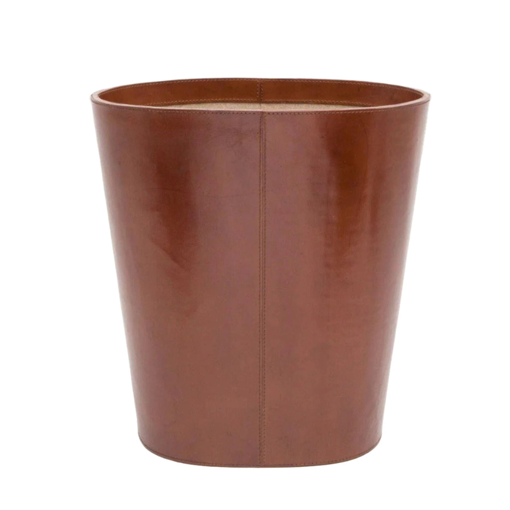 Pigeon & Poodle Stirling Oval Wastebasket in Deep Brown Leather - Wastebasket - The Well Appointed House