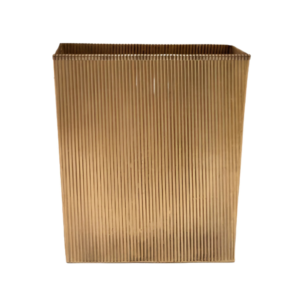 Pigeon & Poodle Tapered Rectangular Redon Antique Brass Ribbed Metal Wastebasket - Wastebasket Sets - The Well Appointed House