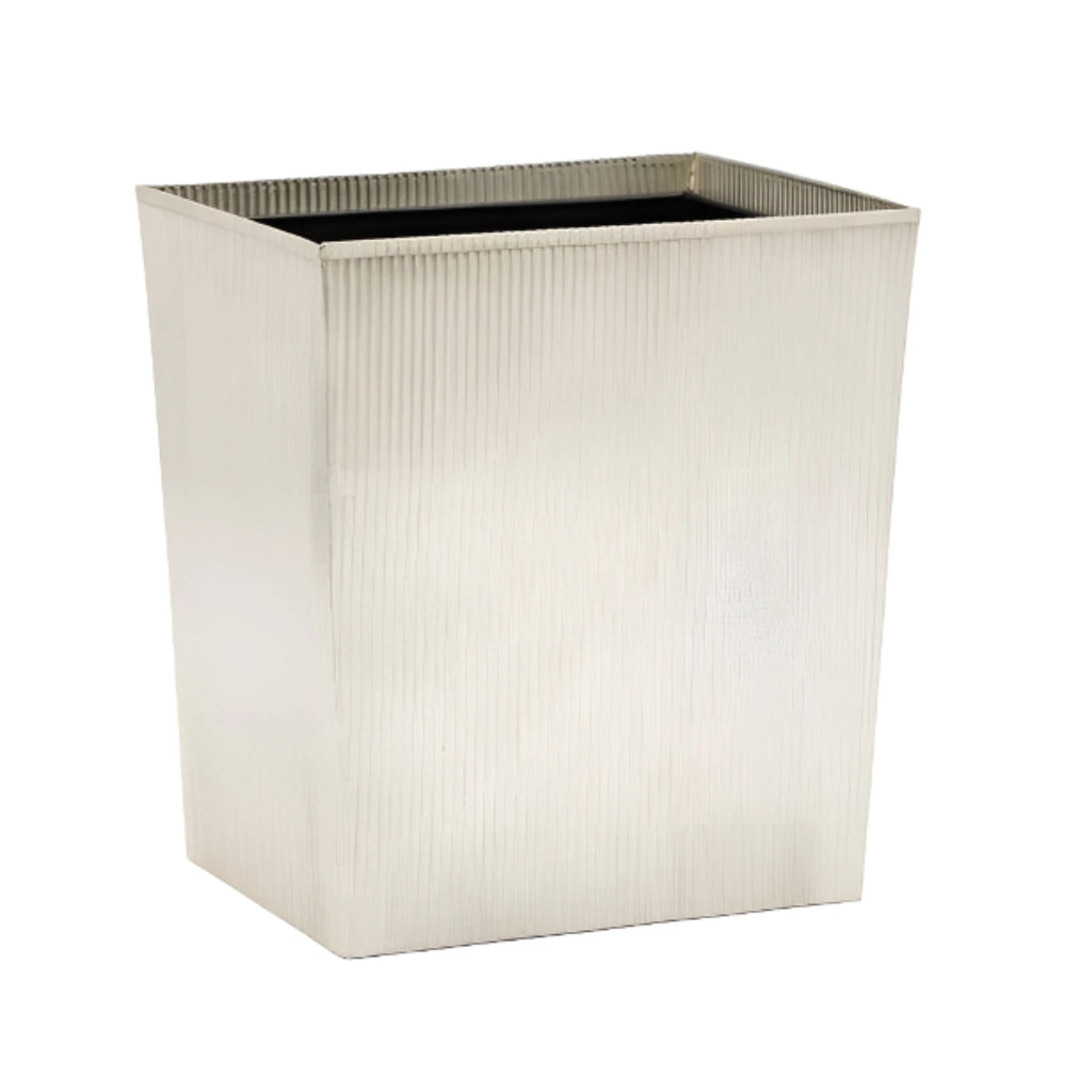 Pigeon & Poodle Tapered Rectangular Redon Matte Silver Ribbed Metal Wastebasket - Wastebasket Sets - The Well Appointed House